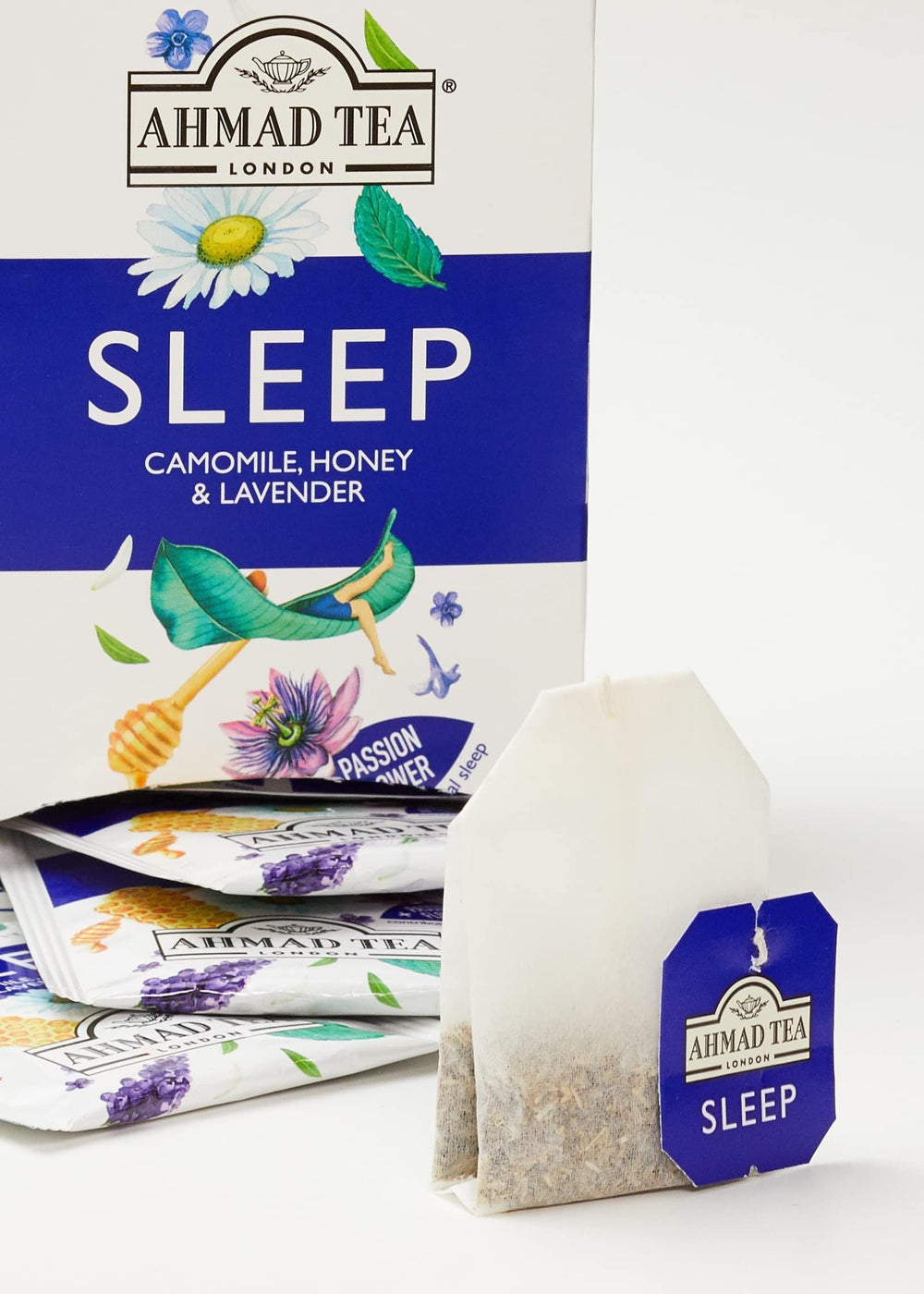 Ahmad Tea Sleep packaging on the kitchen counter ready to brew.