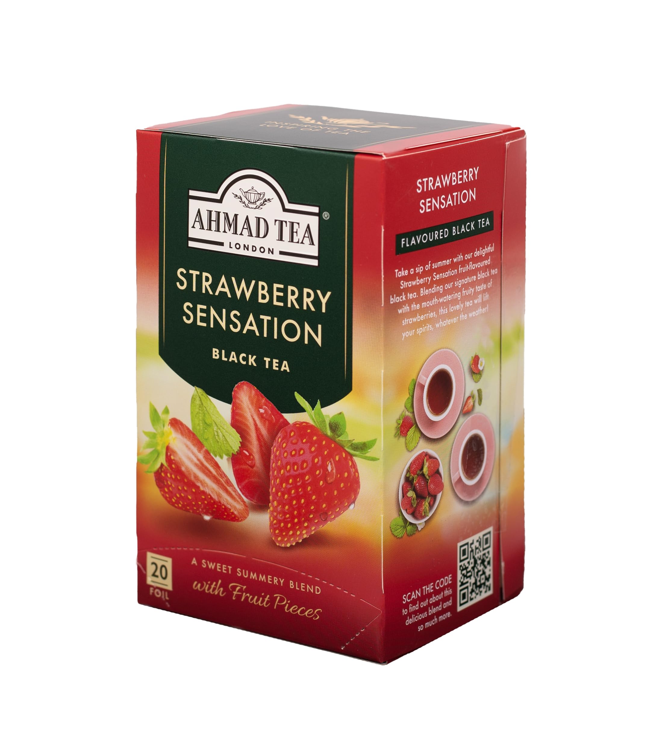 Strawberry flavoring and tea leaves blend in Ahmad Tea Strawberry Sensation