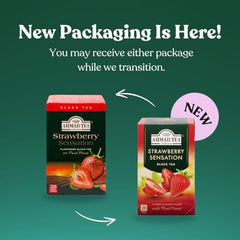 Cup of Ahmad Tea Strawberry Sensation hot or iced ready to enjoy