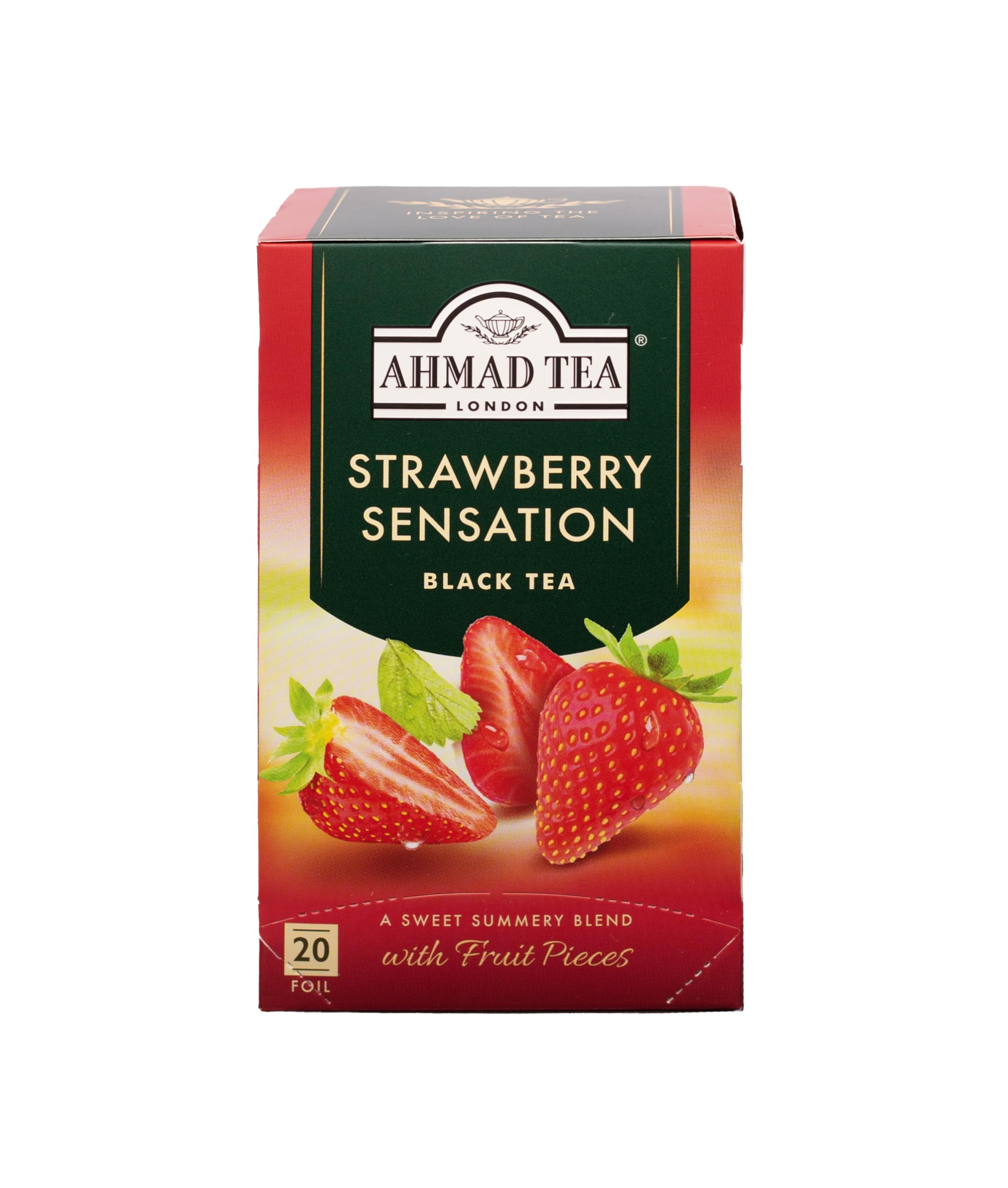 Ahmad Tea Strawberry Sensation tea bag steeping for fruity aroma