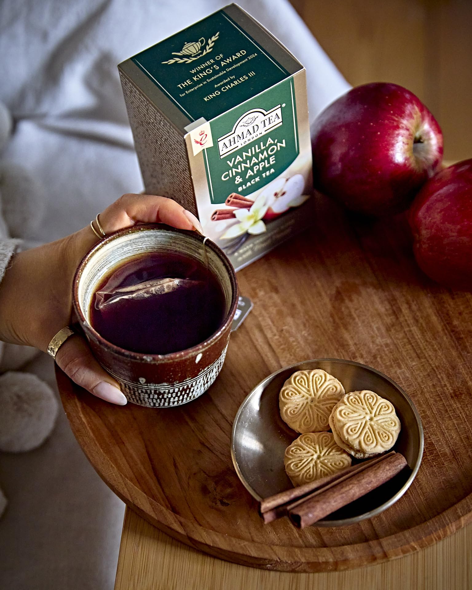 Ahmad Tea Vanilla Cinnamon Apple apple slices provide natural sweetness.