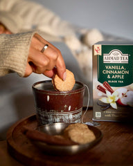 Ahmad Tea Vanilla Cinnamon Apple cinnamon sticks highlight warm spice notes.