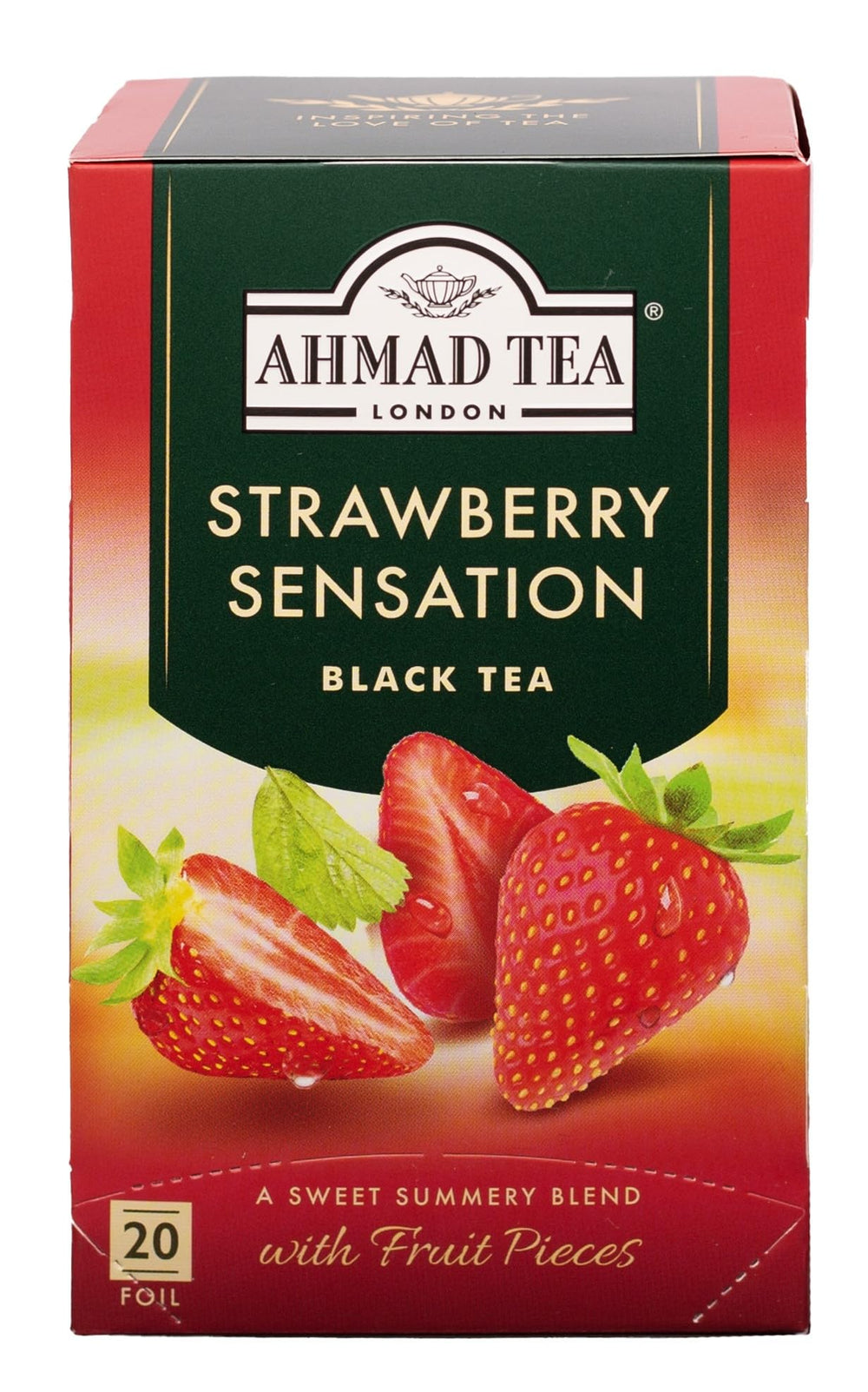 Ahmad Tea Strawberry Black Tea bags ready to brew for a fruity cup
