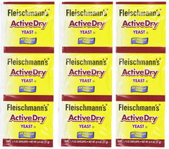 AHYGZWZSYC Fleischmann's Active Dry Yeast packaging on shelf for reliable baking.