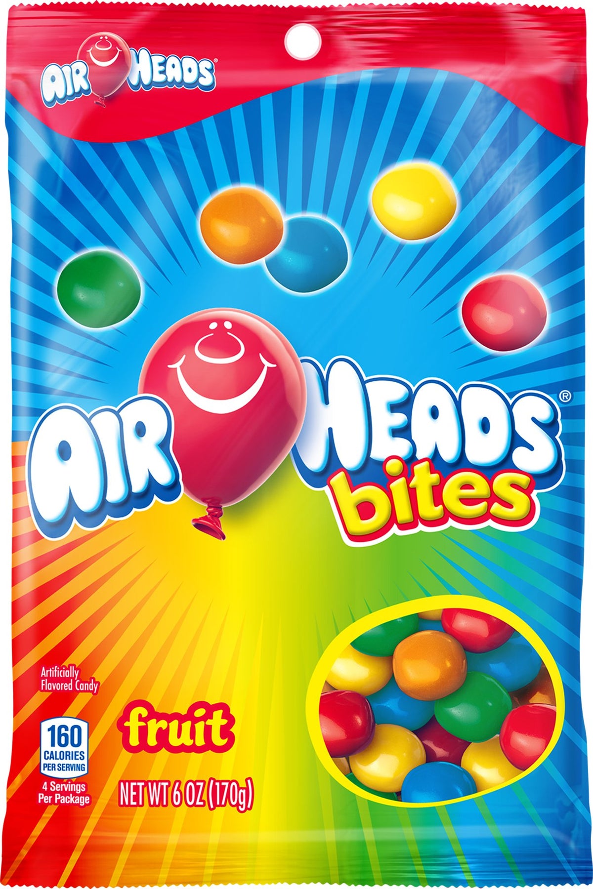 AirHeads Bites candy in peg bag with assorted fruit flavors, ideal for parties and gifting.