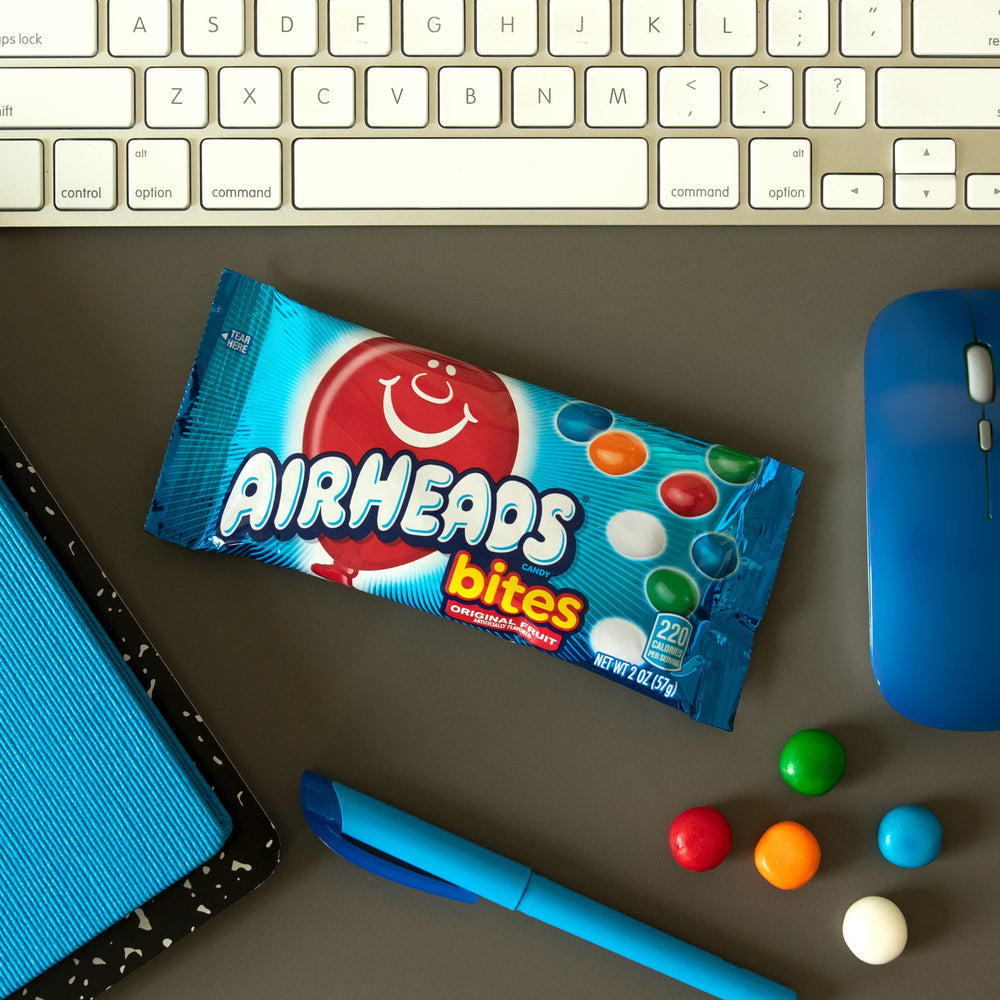Airheads Candy Bites individually wrapped portions in a bulk box.