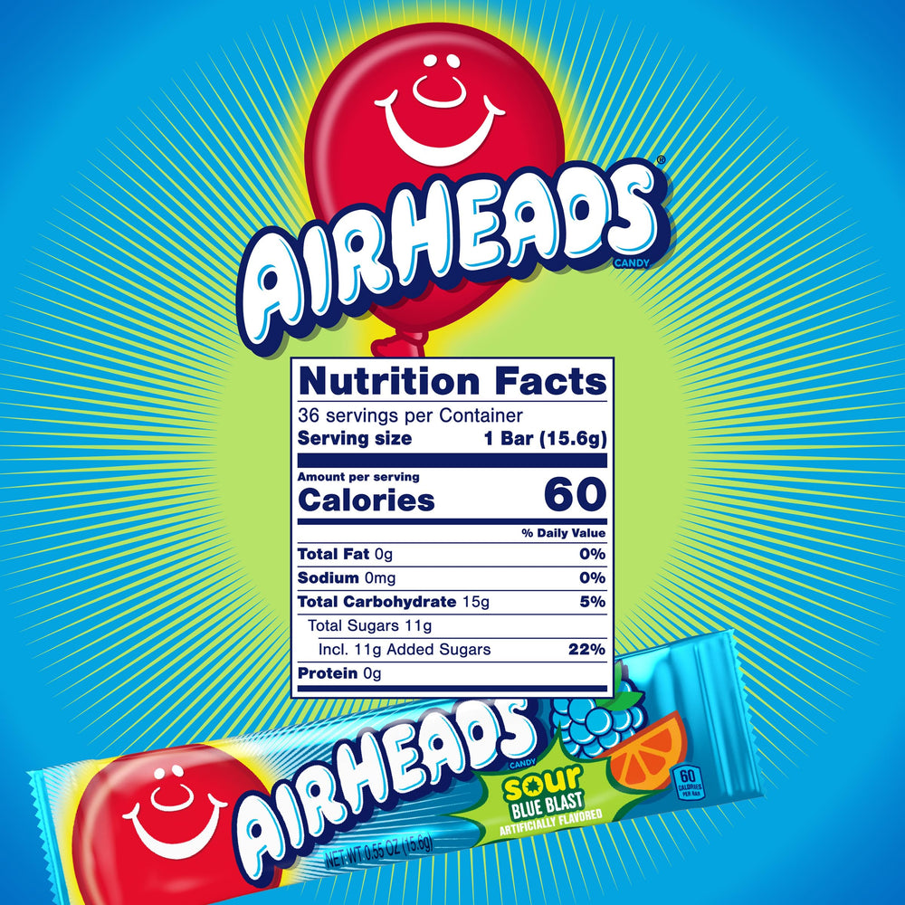 Airheads Sour Blue Blast close-up showing chewy texture and tang