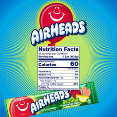 Airheads Sour Watermelon Punch bars individually wrapped for easy sharing and travel.