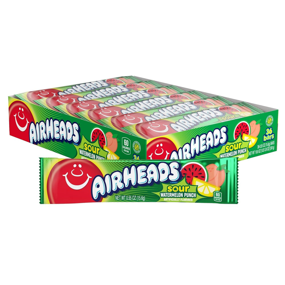 Airheads Sour Watermelon Punch full-size bars box for party favors and snacks.
