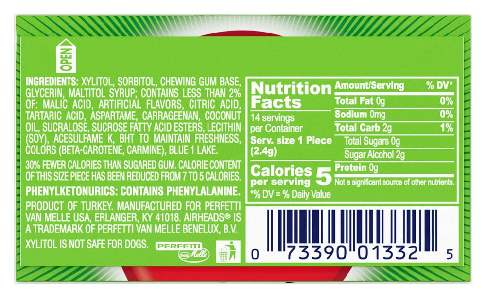 Airheads Watermelon gum micro-candies close-up, bright texture enhances flavor.