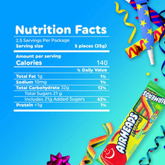 Airheads Xtremes Belts stretchy texture emphasized in Rainbow Berry close-up for sharing
