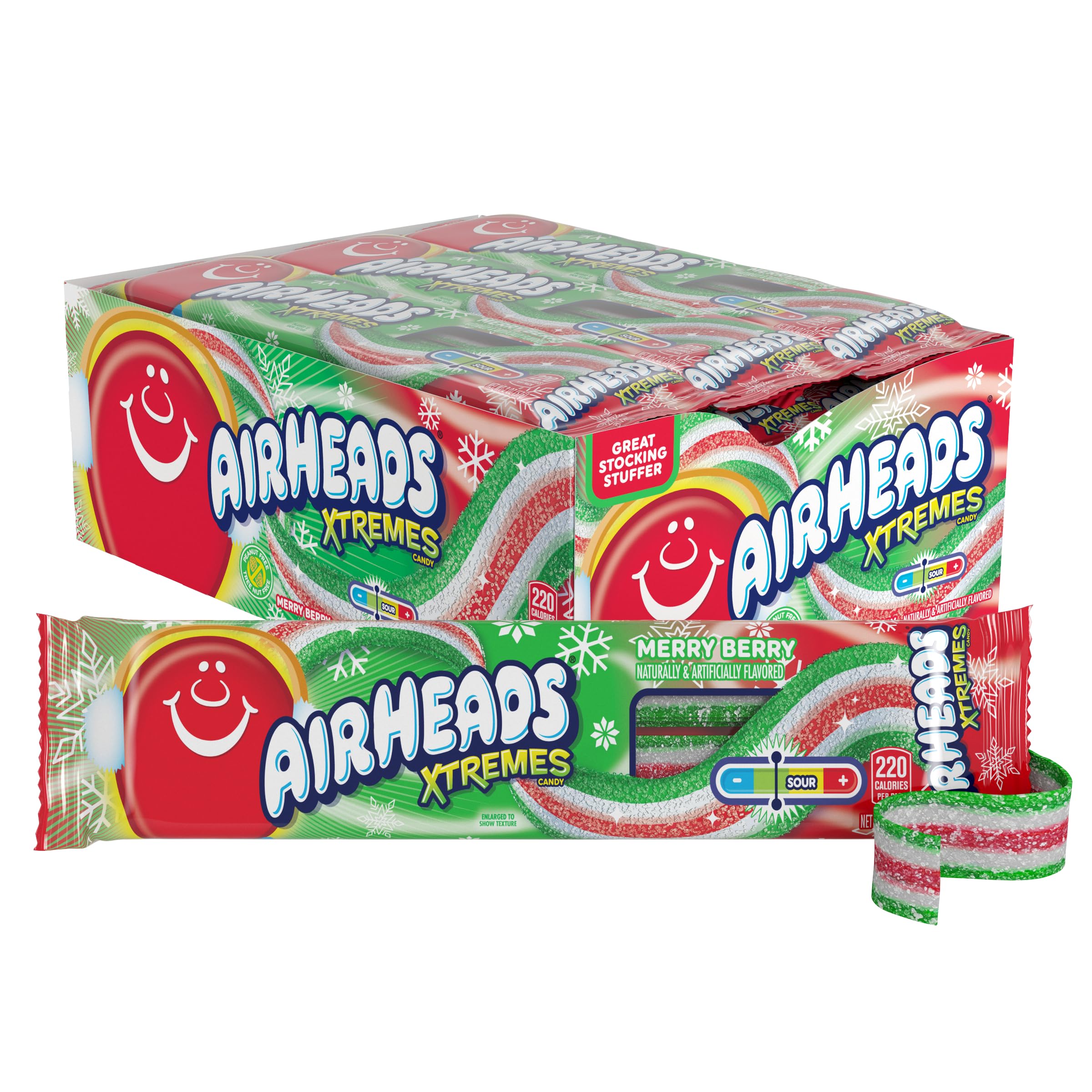 Airheads Xtremes Belts Merry Berry belt close-up, tangy chewy texture for snacking