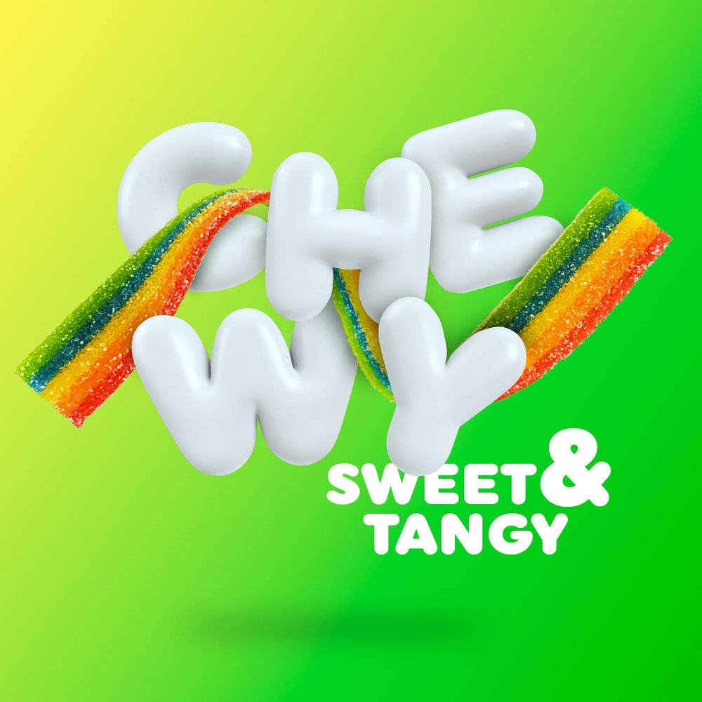 Texture shot emphasizes the chewy, elastic Airheads Belts.