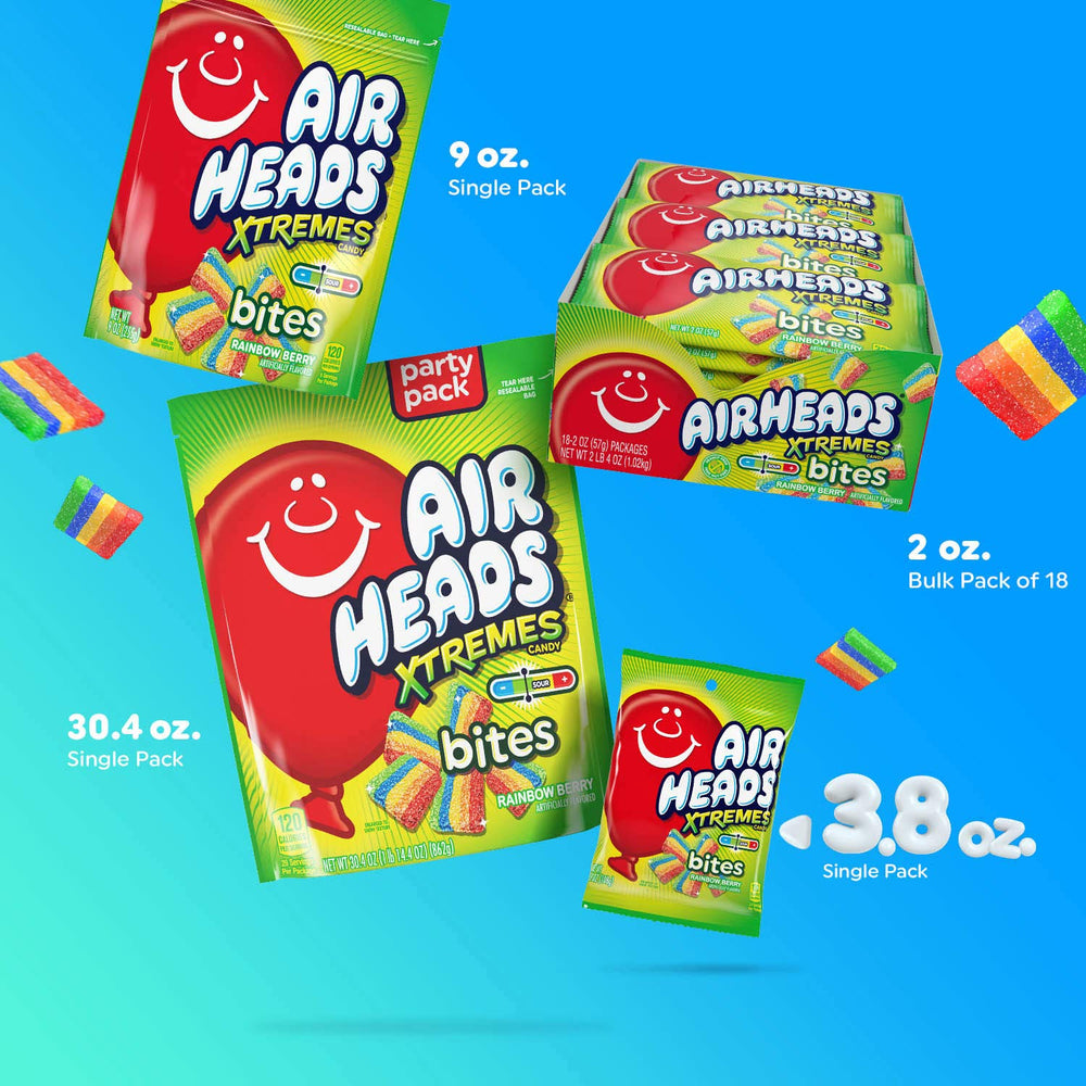 Airheads Xtremes Bites nut-free candy, safe option for nut-free environments.