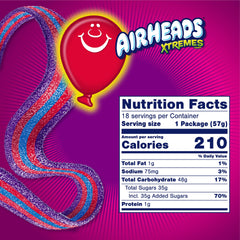 Close-up texture of Airheads Xtremes Very Berry Belts showing chewy tartness.