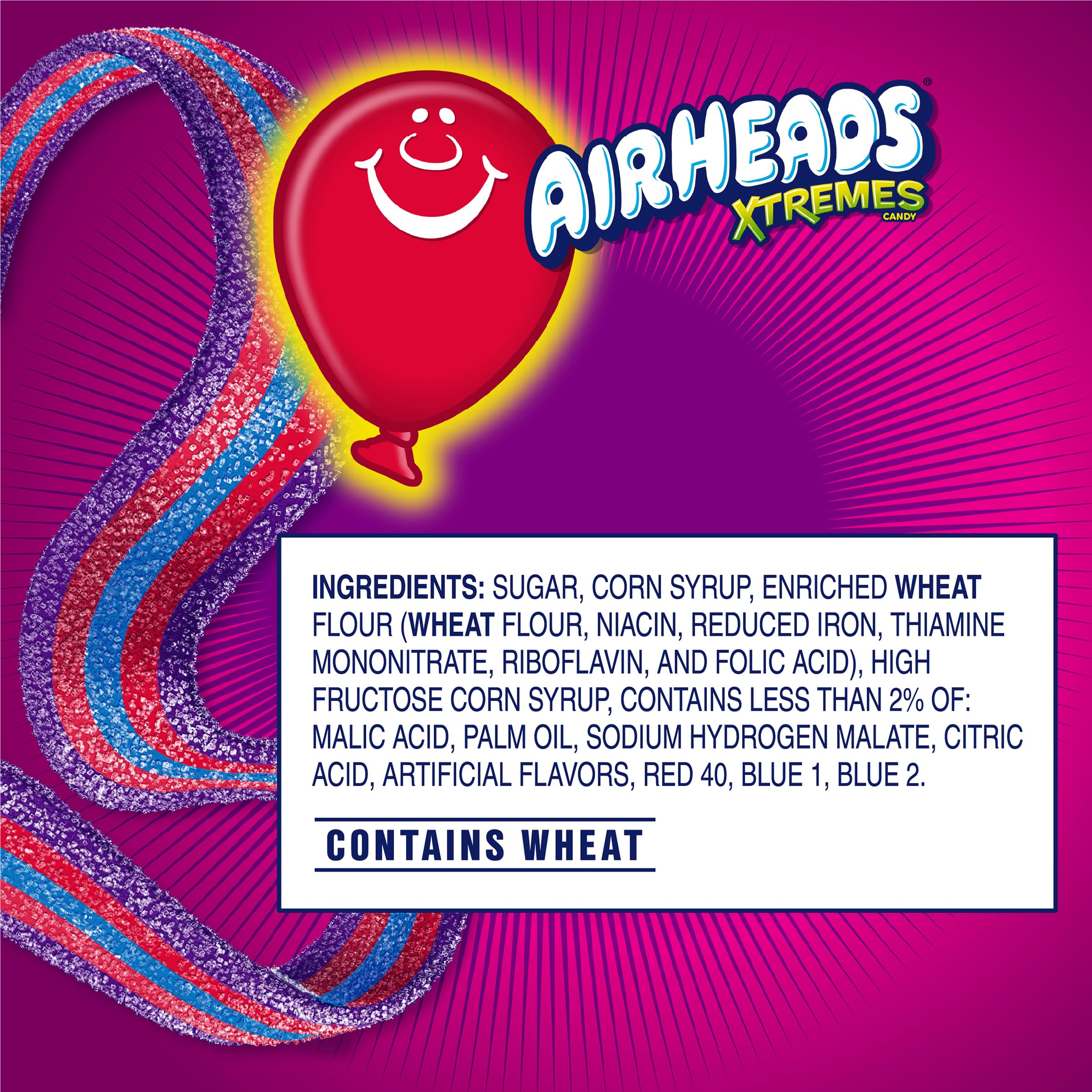 Packaging box of Airheads Xtremes Very Berry Belts highlighting bulk value.