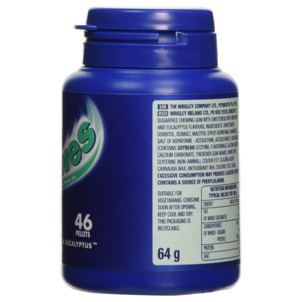 AirWaves Menthol and Eucalyptus gum pack highlighting 64 g bottle.