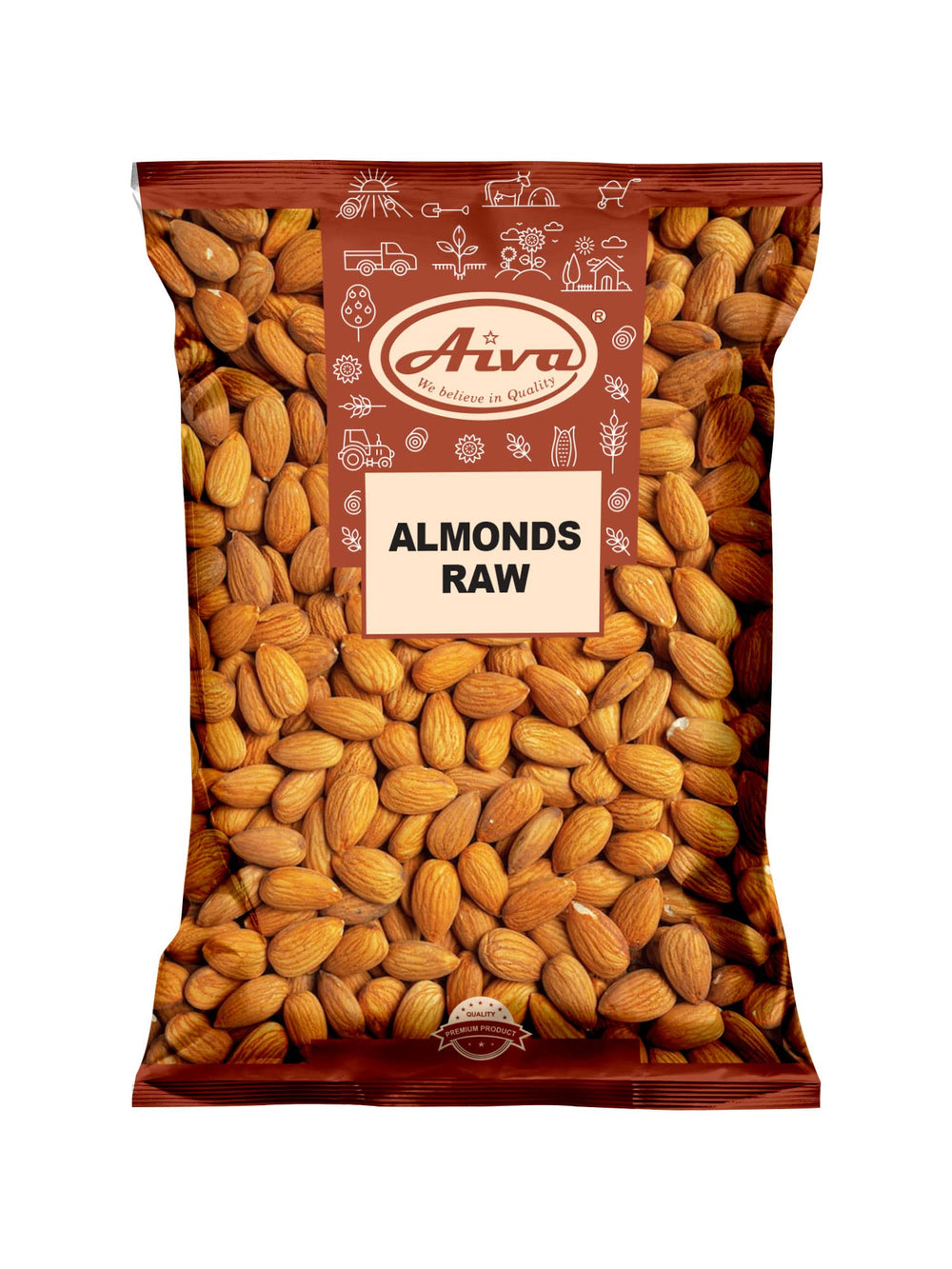 AIVA natural whole raw almonds with skin in a 5 lb bag, ideal for versatile snacking.