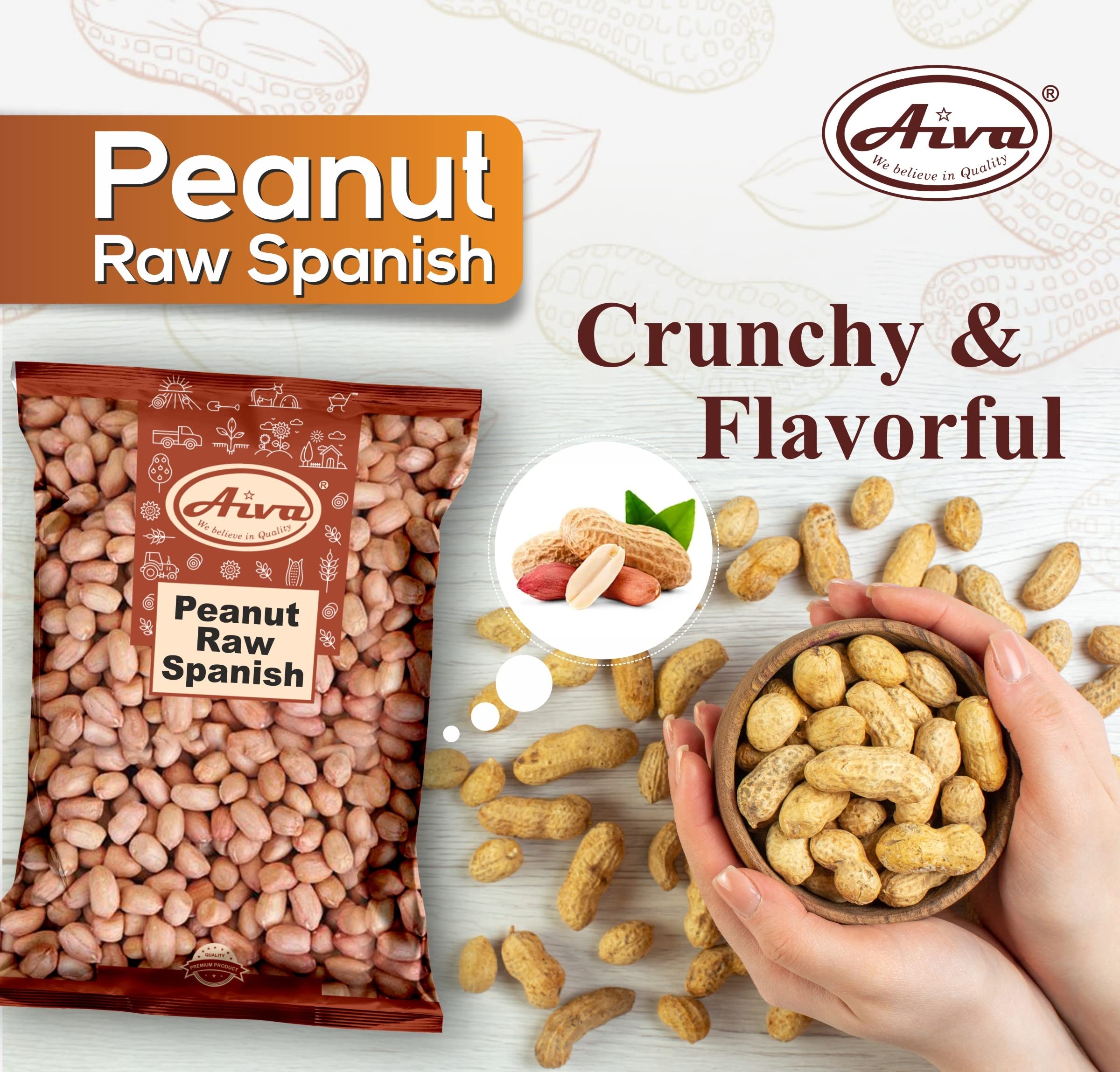 Aiva bulk Spanish peanuts shown with a 5 lb bag.