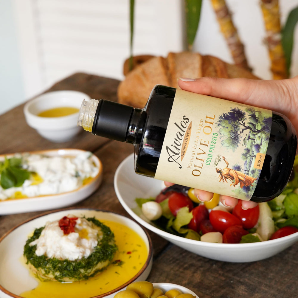 AIVALOS Premium EVOO pour-over showcasing balanced finish