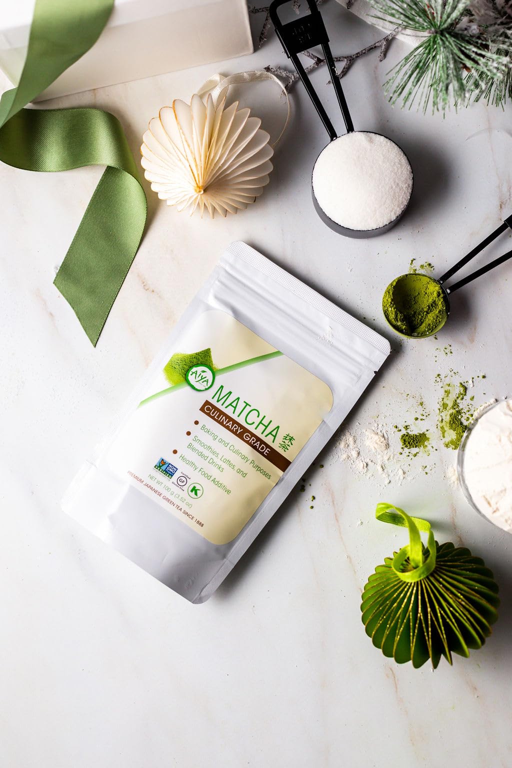 AIYA Matcha Nishio origin close-up emphasizing Japanese origin and natural sweetness.
