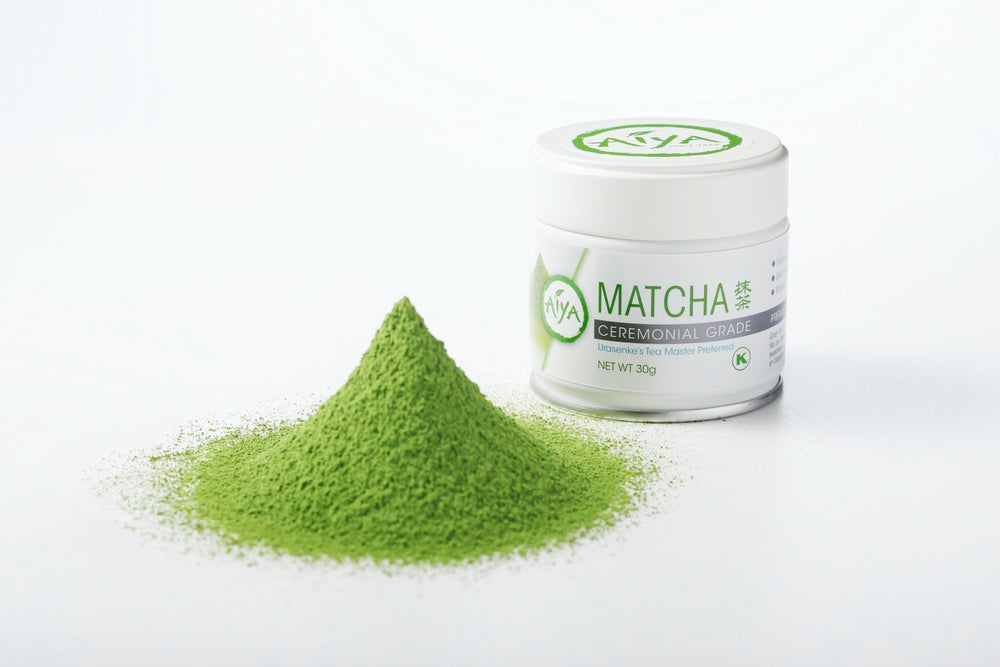 Aiya vibrant jade green powder ideal for whisking into traditional tea.
