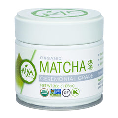 AIYA ceremonial grade matcha powder in a 30g tin ready for whisking