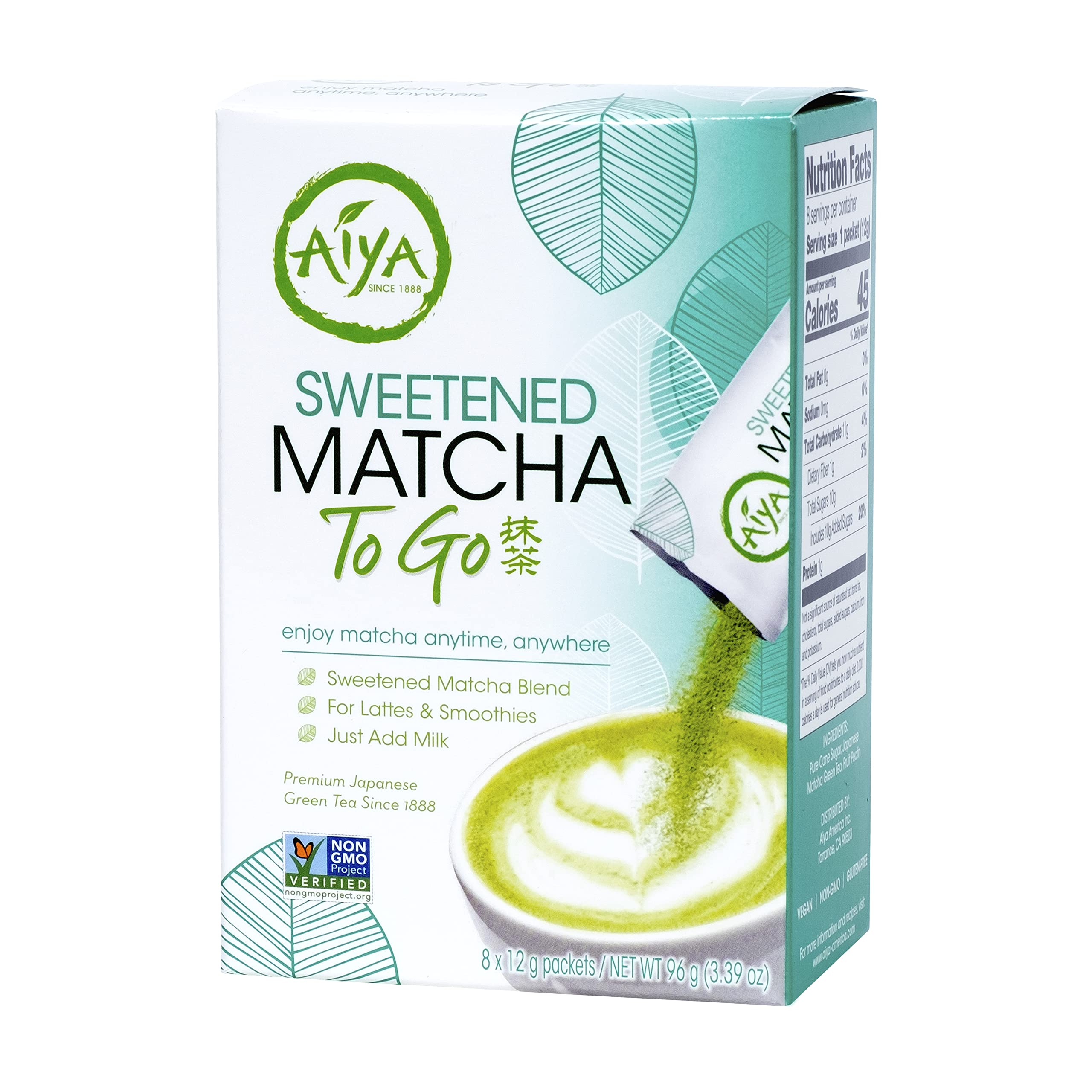 AIYA Since 1888 Japanese Matcha To-Go Stick packaging highlights freshness and mess-free convenience.