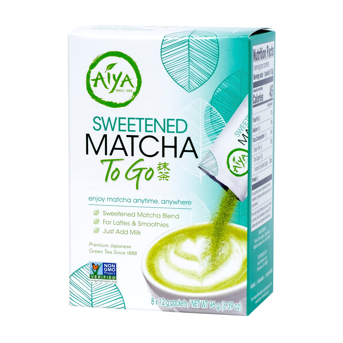 AIYA Since 1888 Japanese Matcha To-Go Stick packaging highlights freshness and mess-free convenience.