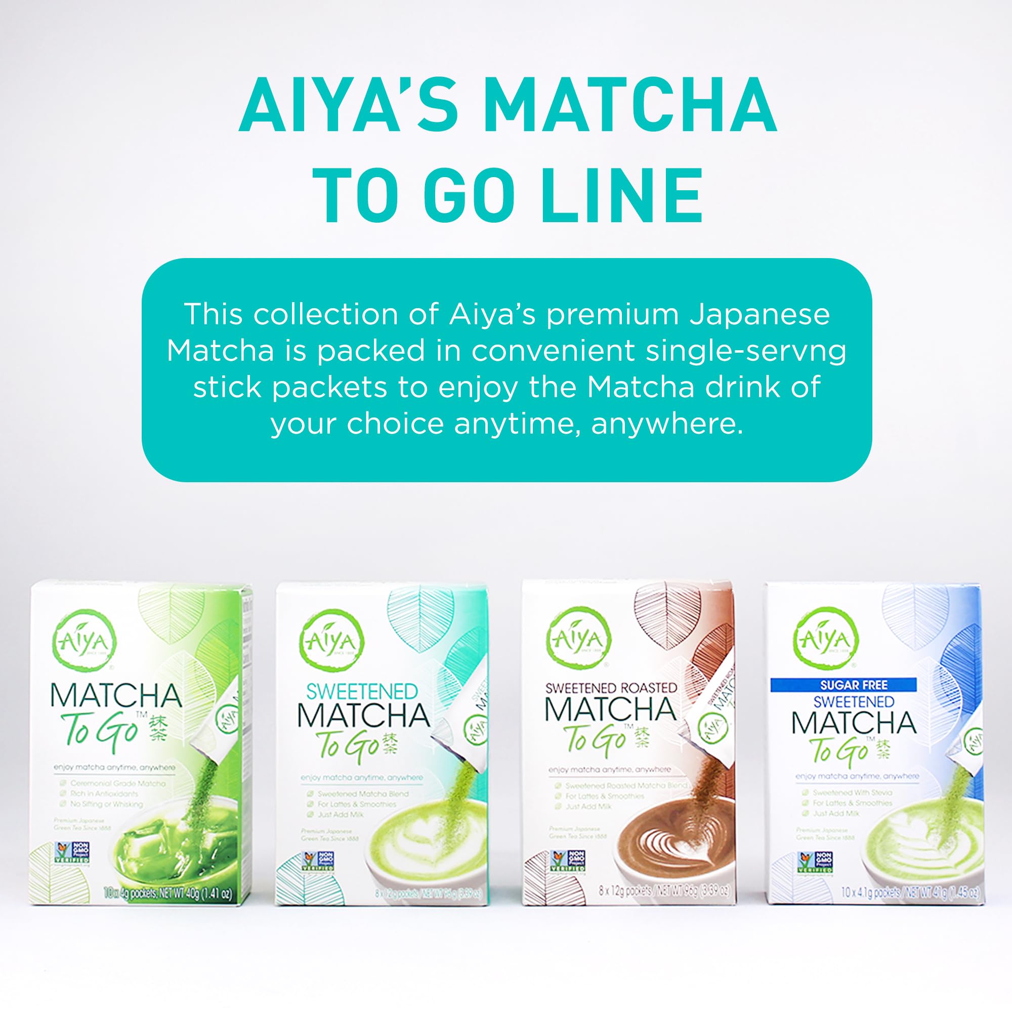AIYA matcha to go sticks ideal for lattes and smoothies.