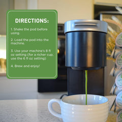 AIYA heritage logo and Keurig-style machine compatibility.