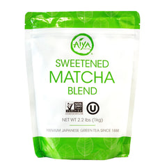 AIYA Sweetened Matcha Blend powder bag ready for quick at-home lattes