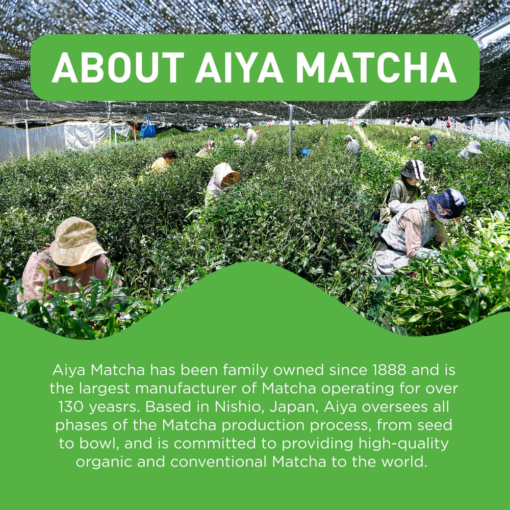 AIYA Sweetened Matcha Blend ingredients close-up emphasizing pure matcha and cane sugar