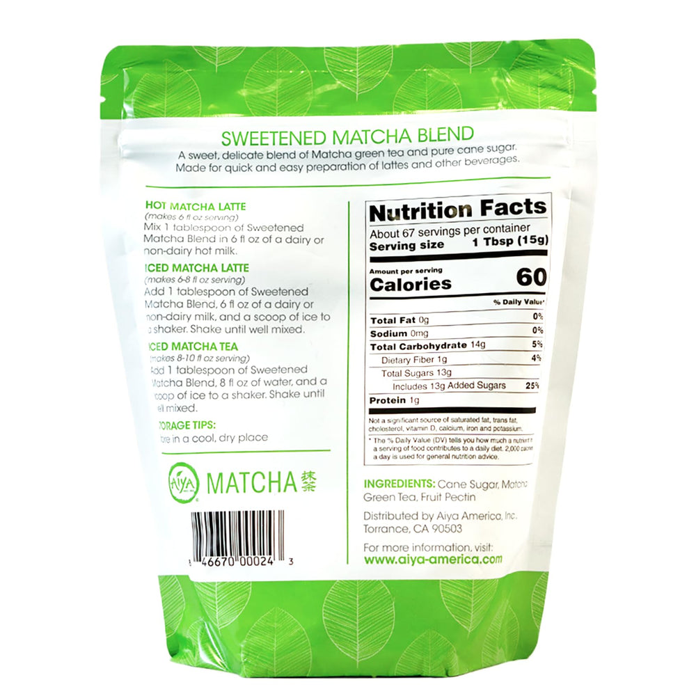 AIYA Sweetened Matcha Blend scoop included for precise, easy measurement