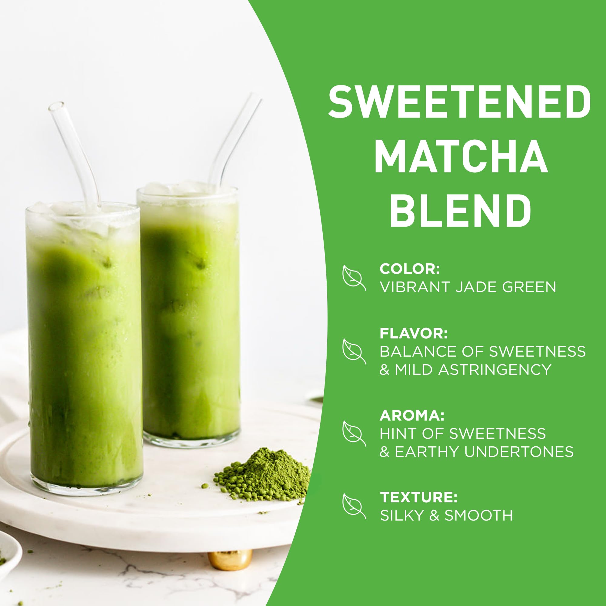 AIYA Sweetened Matcha Blend smoothie glass highlighting versatile use
