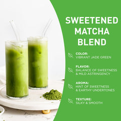 AIYA Sweetened Matcha Blend smoothie glass highlighting versatile use