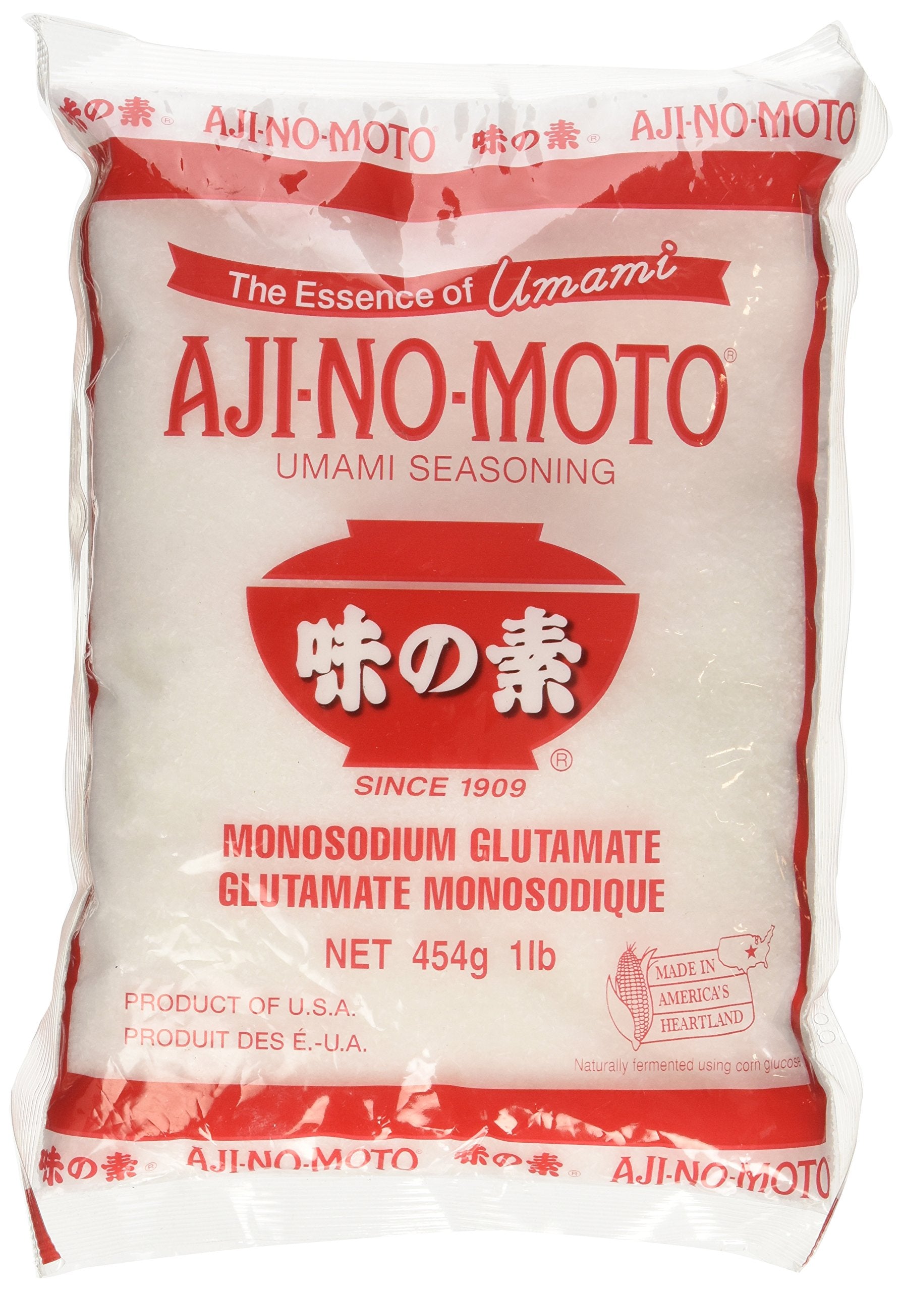 Ajinomoto Aji No Moto bottle enhances savory flavor in dishes.