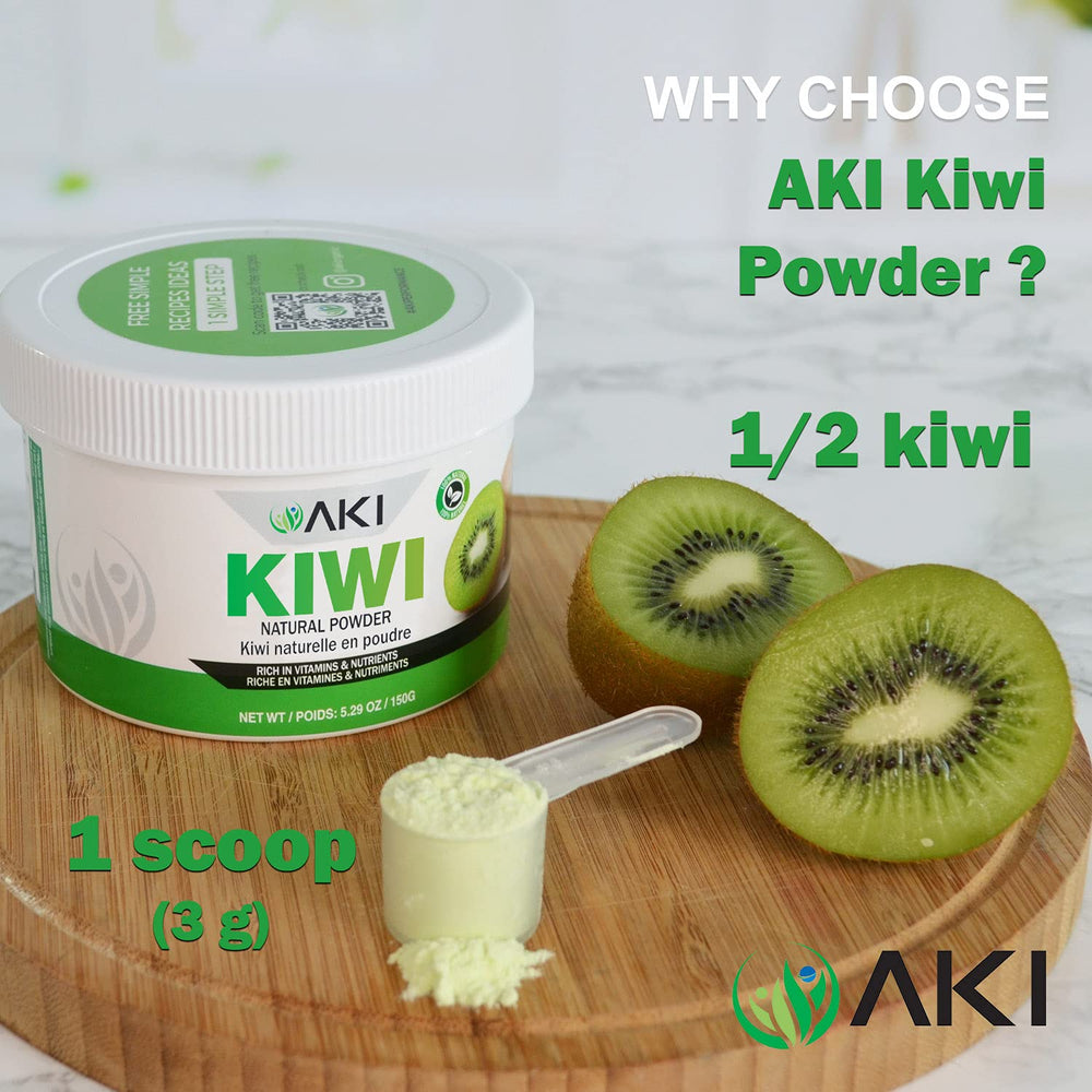 AKI Kiwi Powder ingredients label highlighting vegan and gluten-free