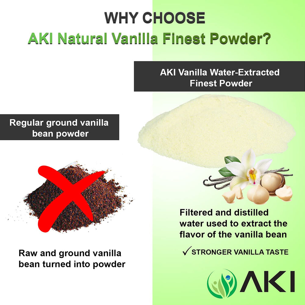AKI Organic vanilla powder sprinkles into smoothie for subtle sweetness.