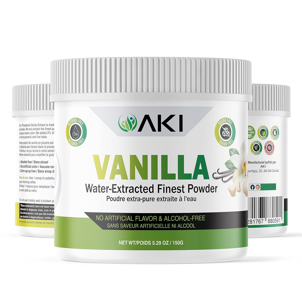AKI Organic vanilla powder being stirred into batter for depth of flavor.