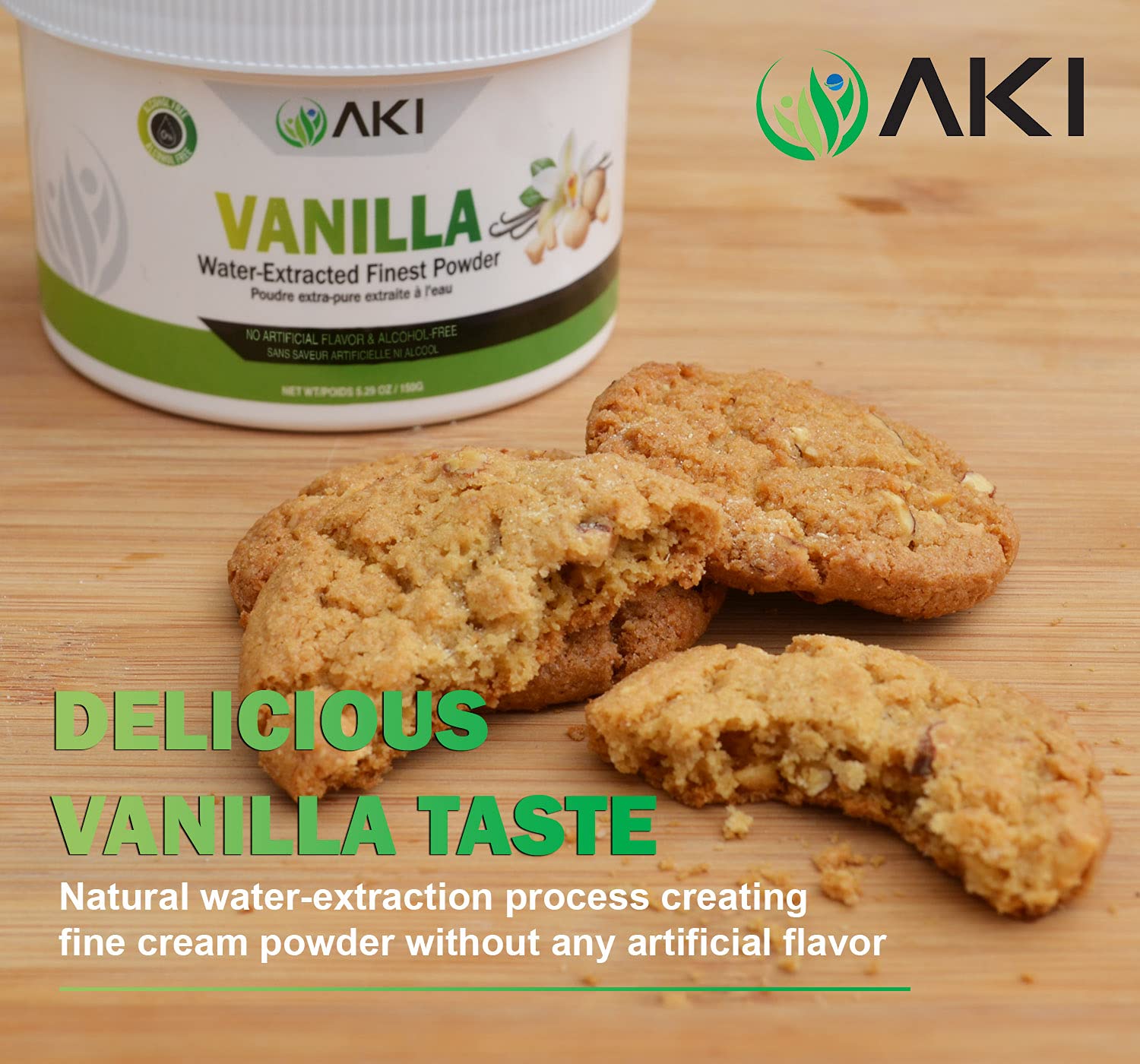 AKI Organic vanilla powder elevates desserts with natural aroma.
