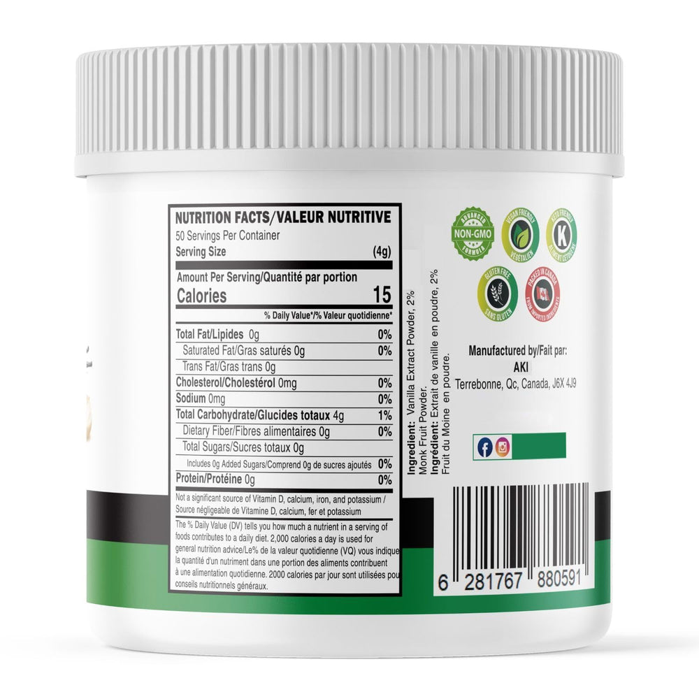 AKI Organic vanilla powder pouring into batter for easy flavor boost.