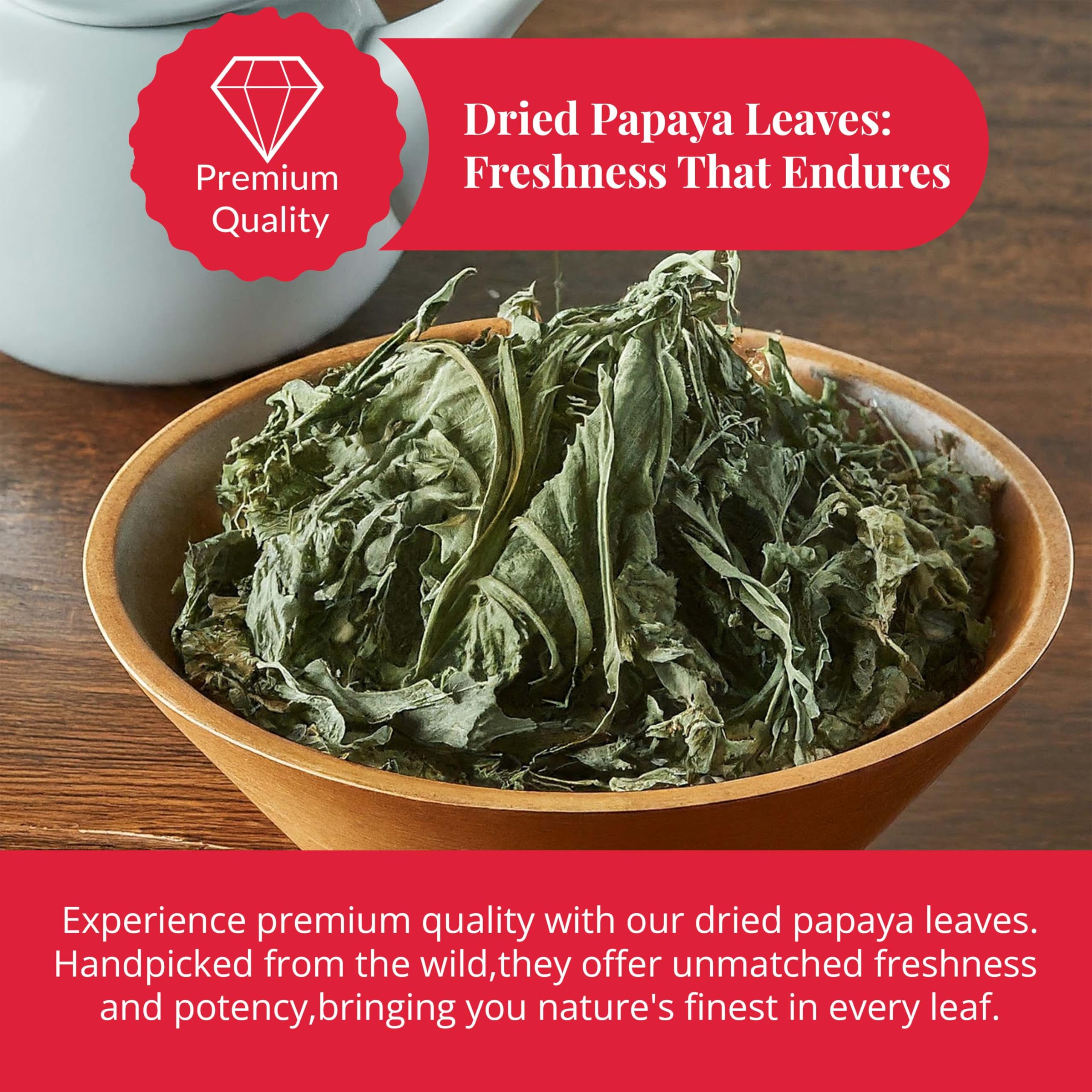 Akshit dried papaya leaves loose leaves in a bowl for steeping.