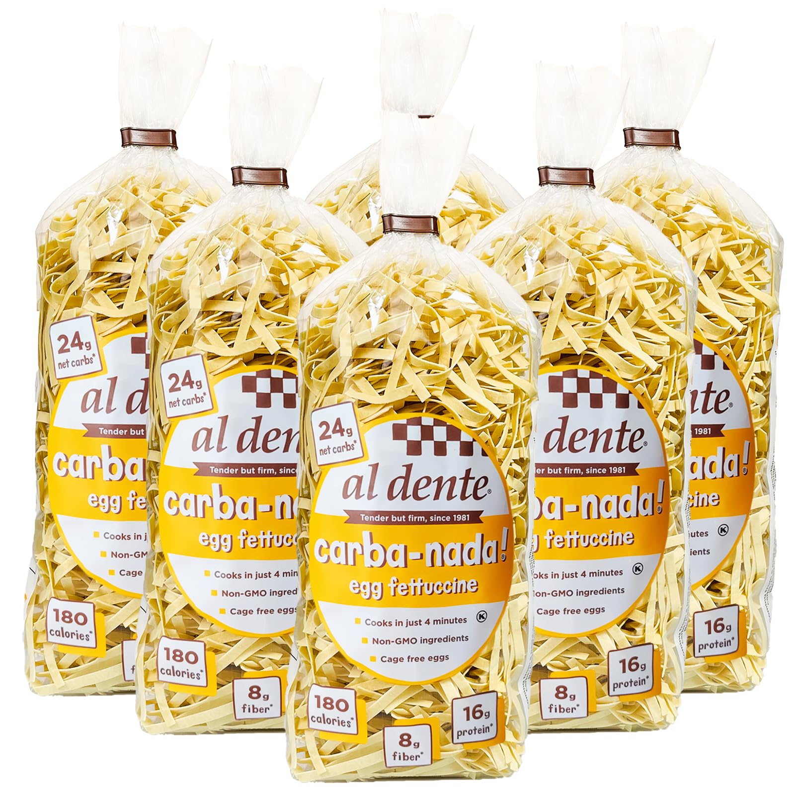 AL DENTE Carba-Nada Egg Fettuccine pack of six for easy low-carb meals.