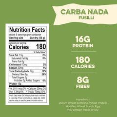 Al Dente Carba-Nada egg fusilli shown as a quick four-minute cook option
