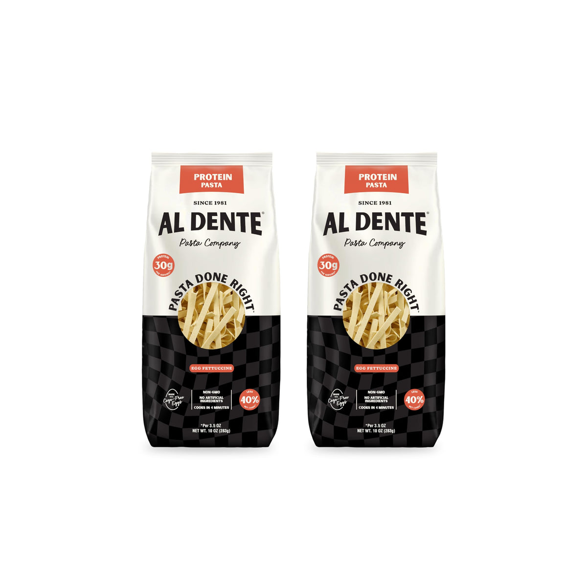 Al Dente Protein Pasta Egg Fettuccine pack: protein-packed noodles ready to cook