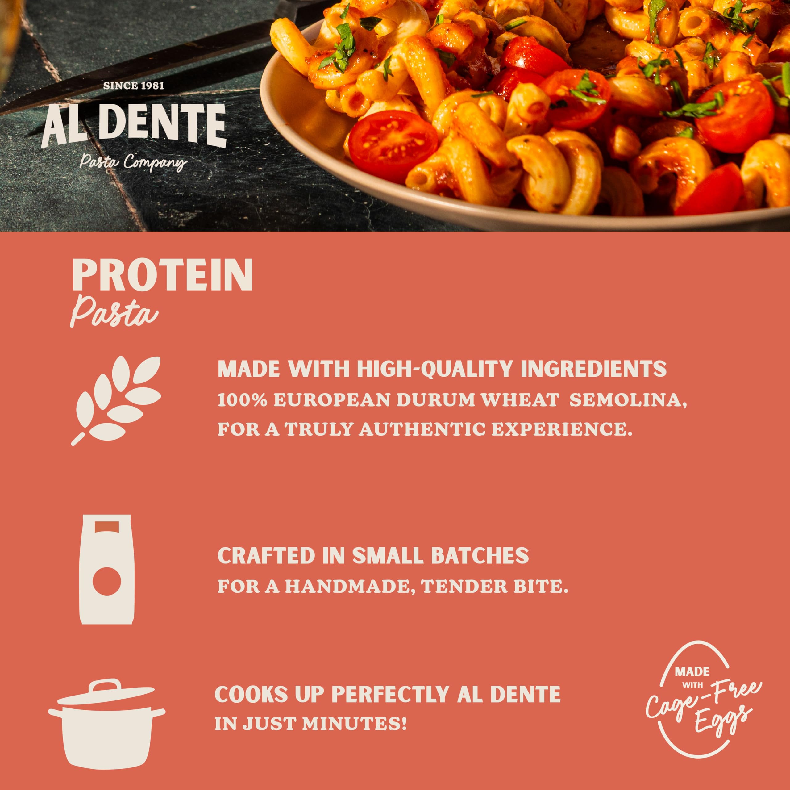 AL DENTE Protein Pasta Egg Fettuccine stir-fry suggestion in serving bowl