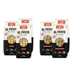Al Dente Protein Pasta packaging shows six 10oz bags for easy planning.