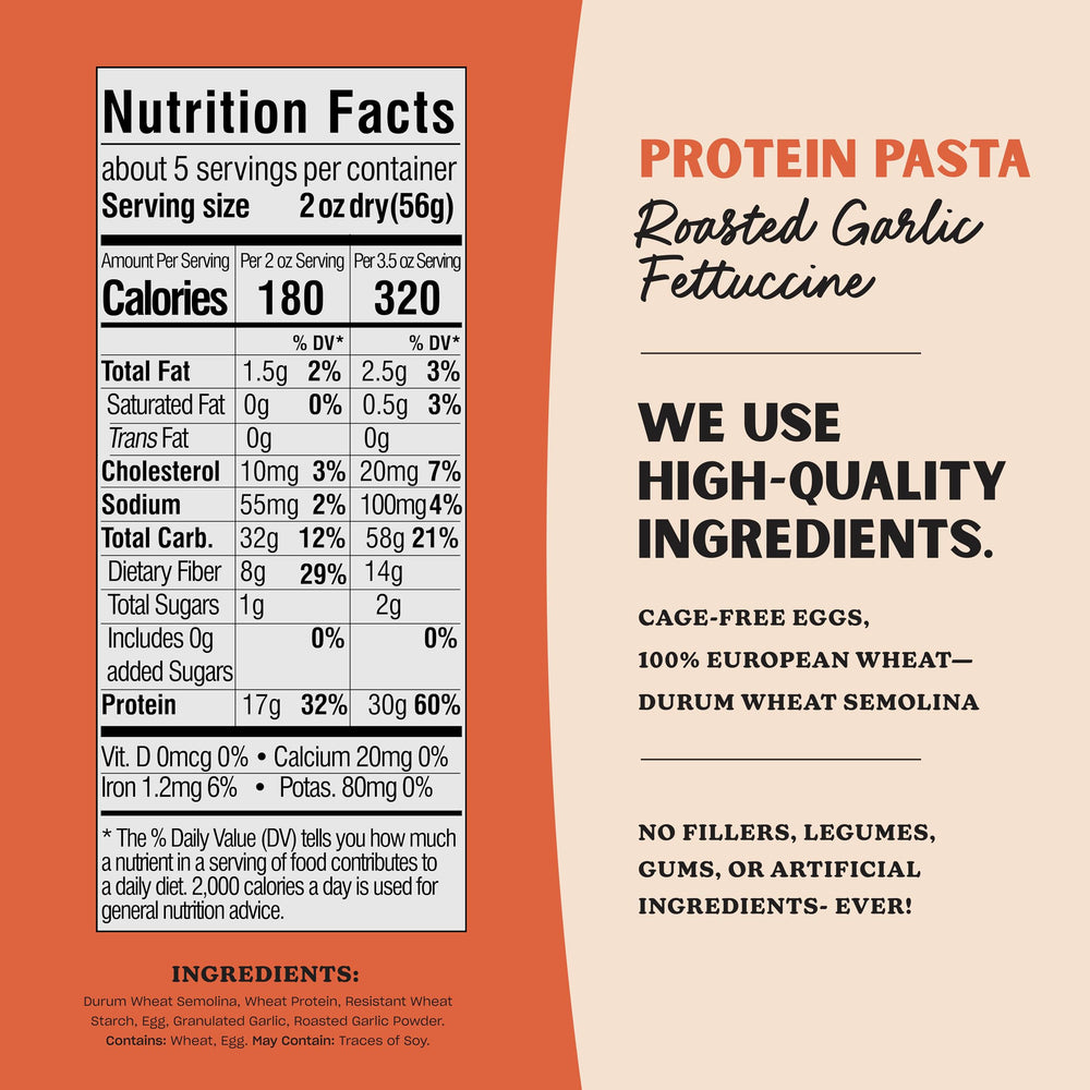Raw ingredients for Al Dente Protein Pasta with cage-free eggs and durum wheat semolina