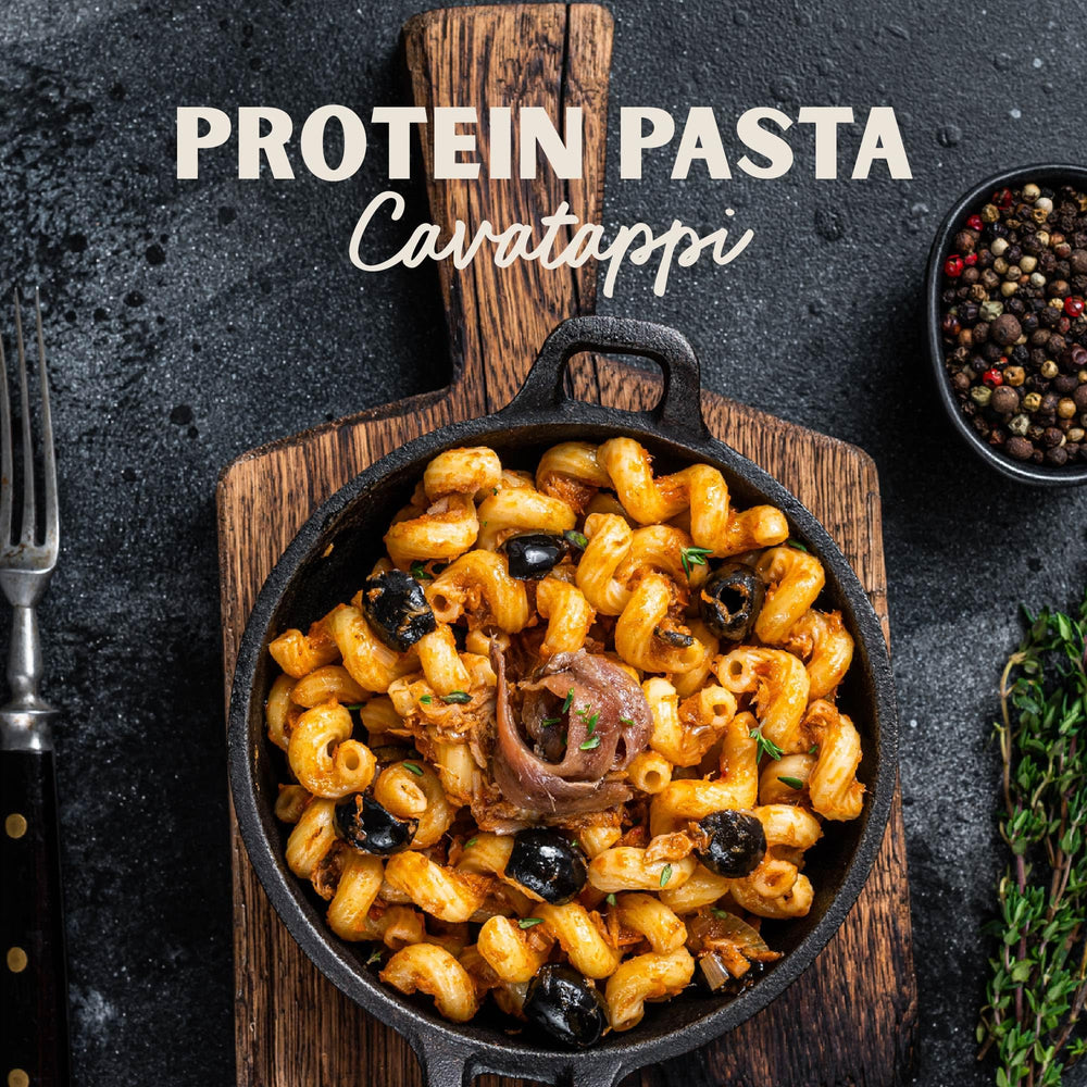 AL DENTE Protein Pasta non-GMO ingredients on pack, clean and simple.